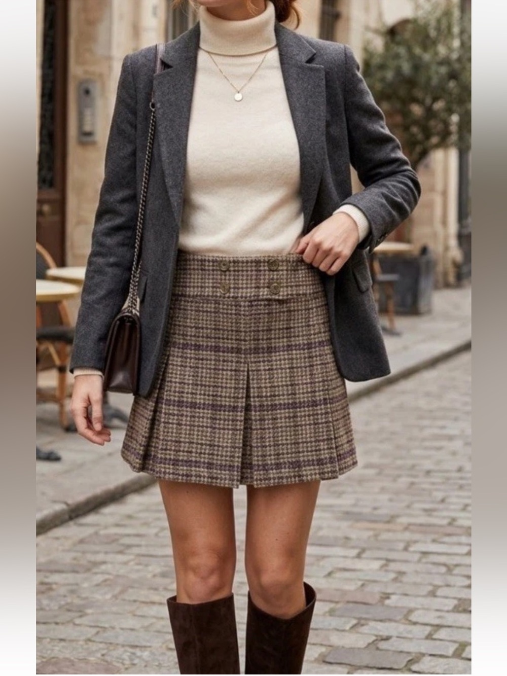 United Colors Of Benetton Pleated Boucle Wool Tweed Mini Skirt Lined SZ 46/10